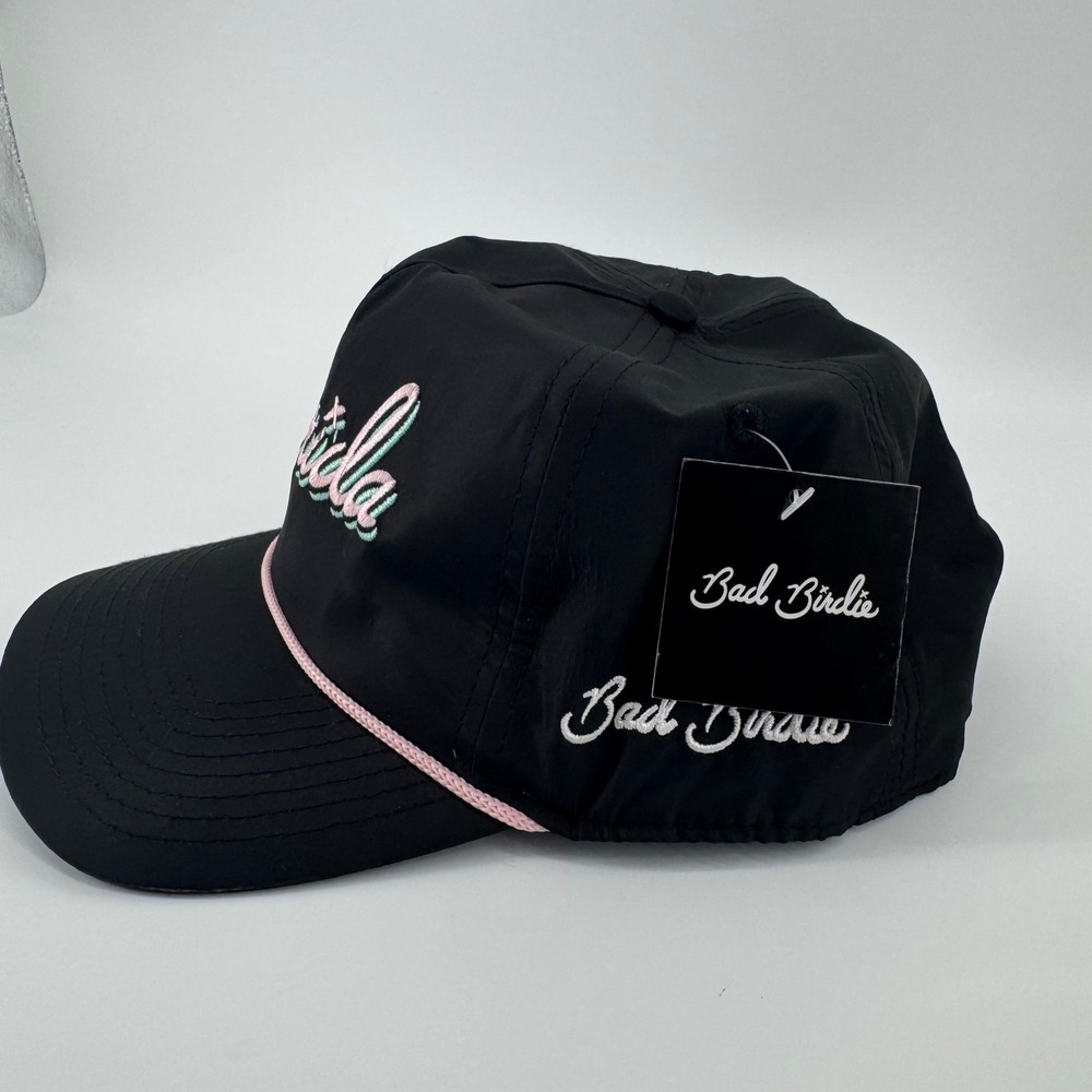 Bad Birdie Florida Rope Hat Mens Black Pink Script Snapback Golf Cap NEW
